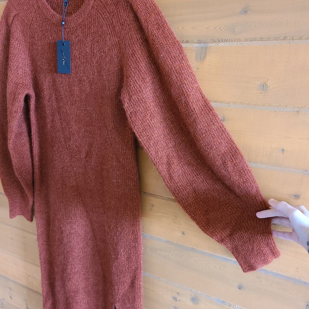 Rag & Bone Liana Dress NWT Sweater Midi Long Sleeve Rust Merino Wool Alpaca Boho - Picture 4 of 5